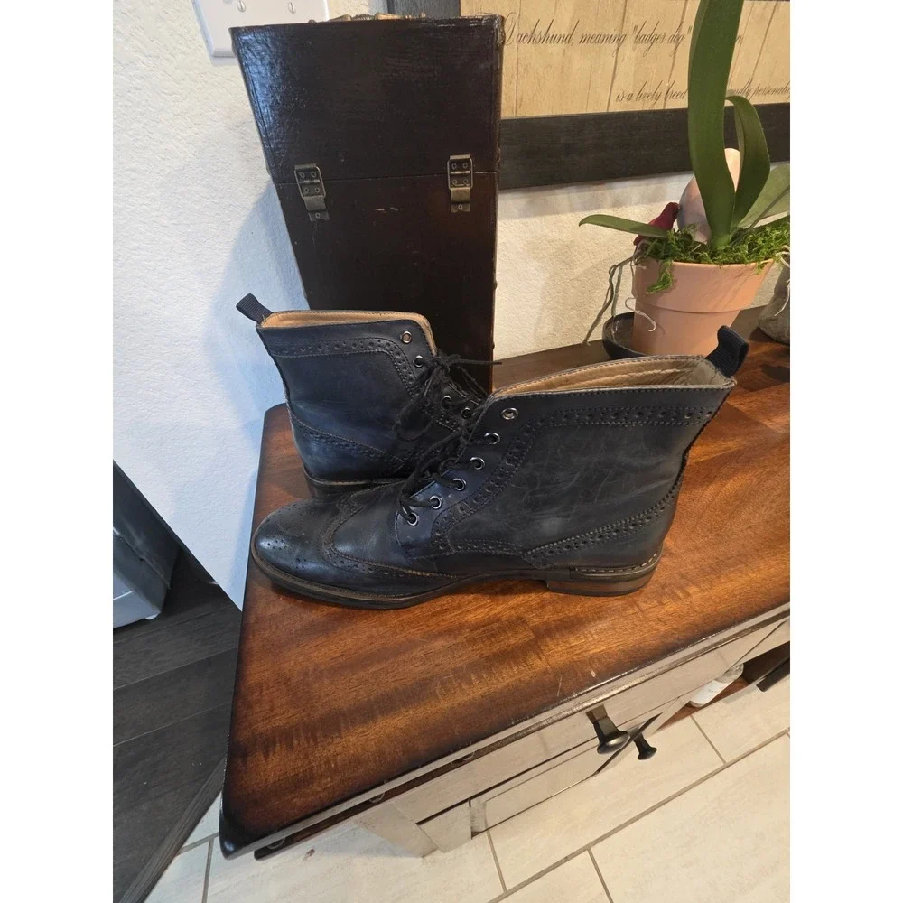La Milano Patina Collection Mens Leather Blue Oxford Wingtip Boots Size 13 LZ181